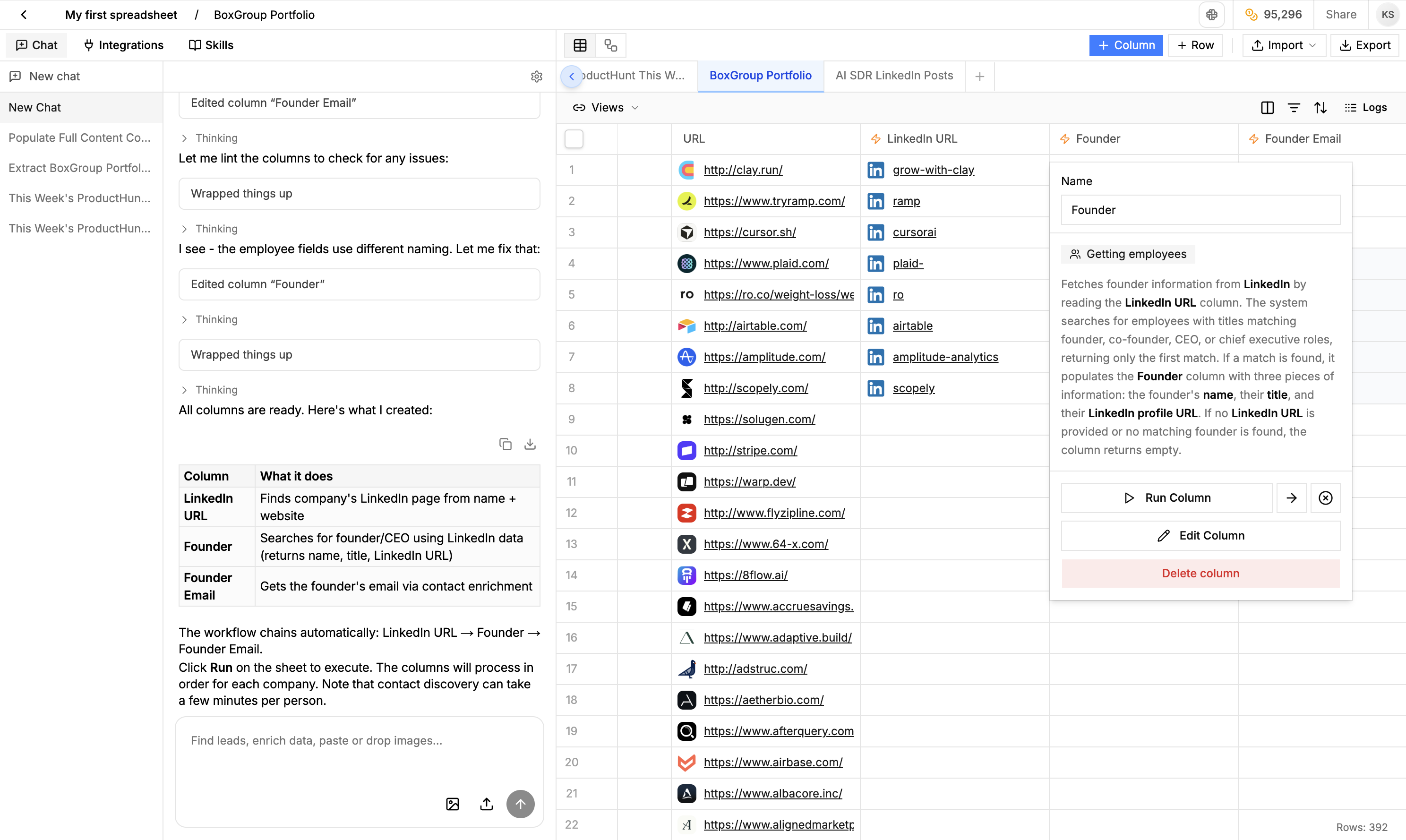 Orange Slice spreadsheet interface