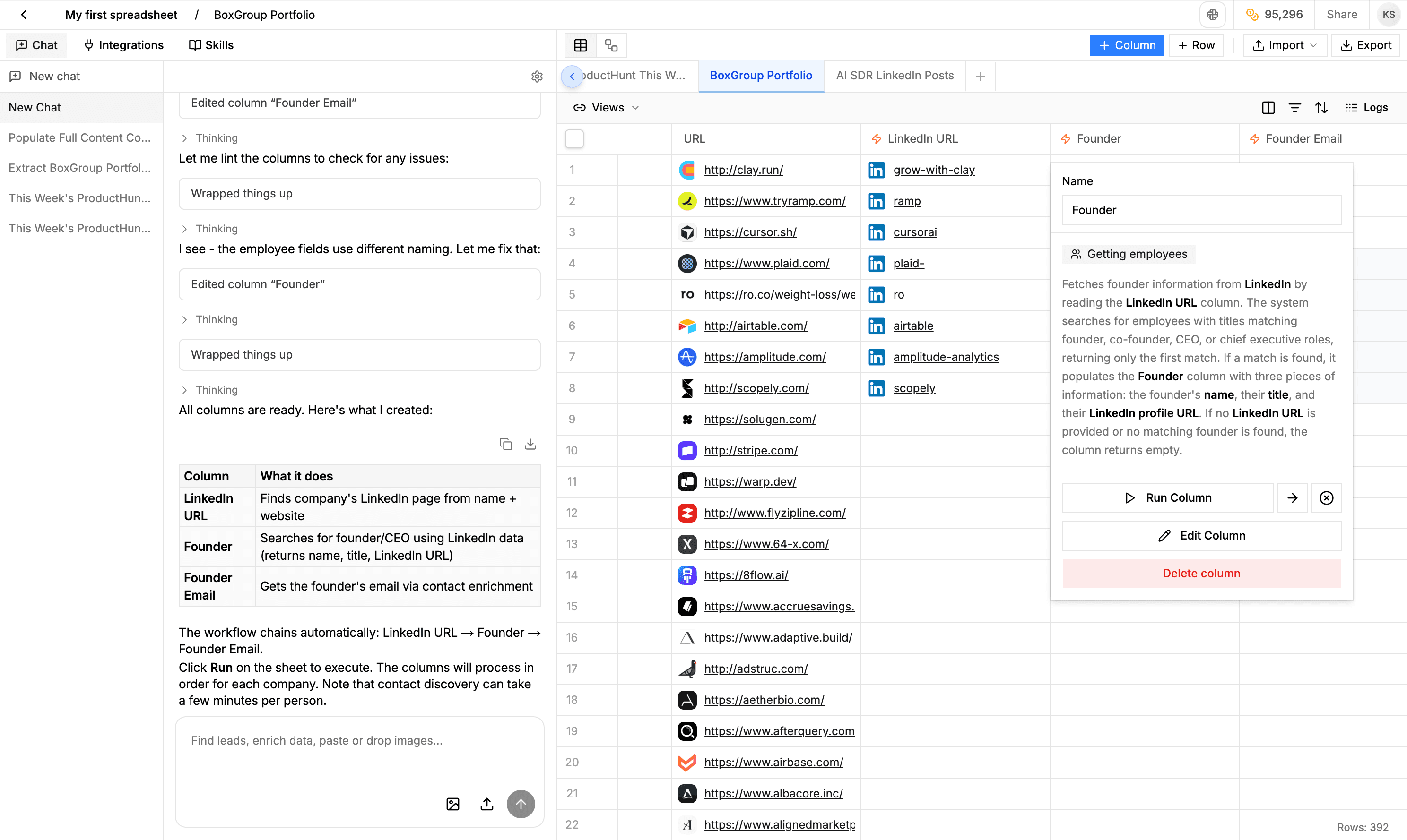 Orange Slice spreadsheet interface
