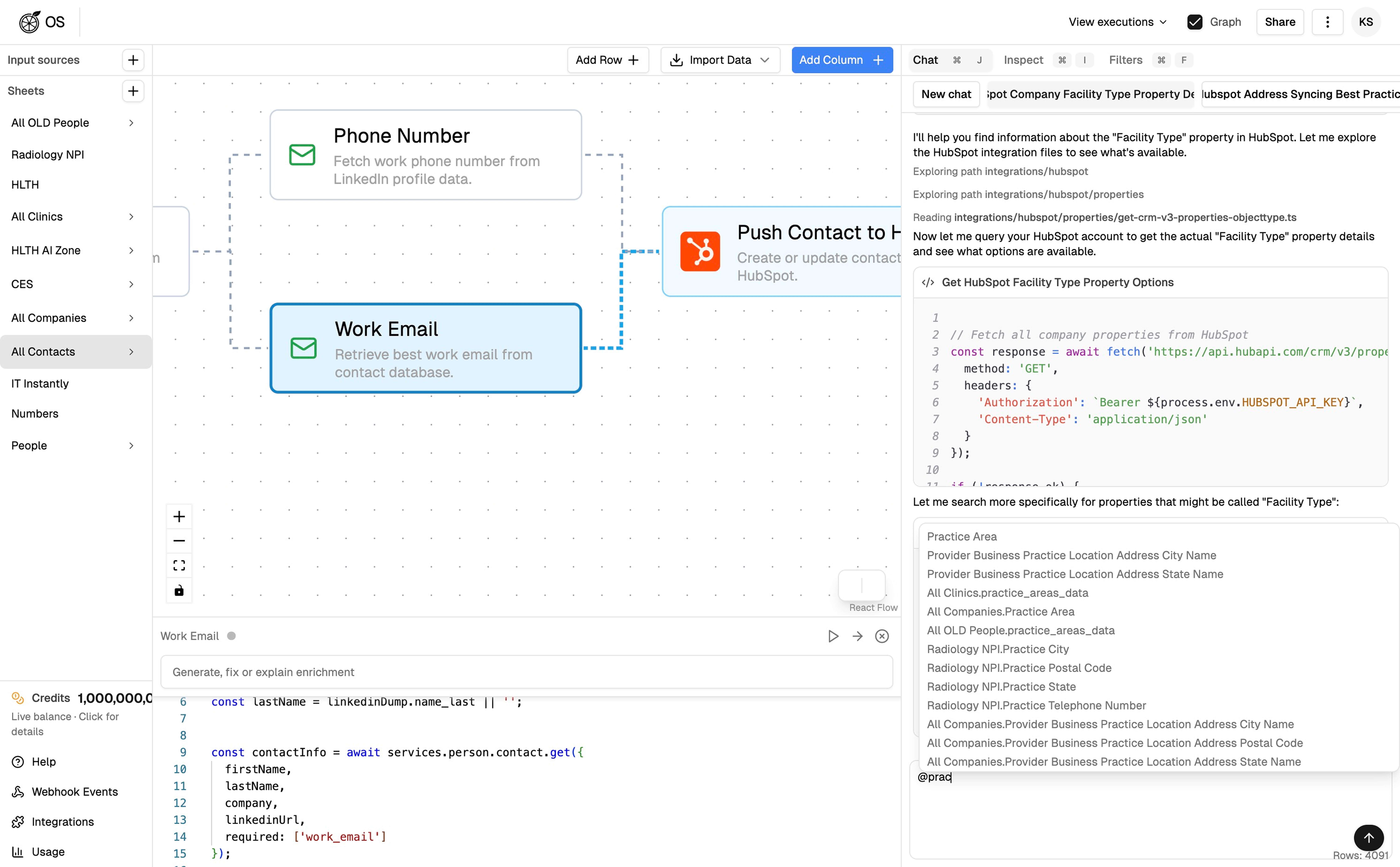 AI Chat interface showing workflow creation